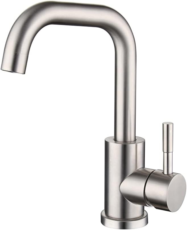 Bar Sink Faucet, 304 Stainless Steel Washbasin Faucet Bathroom Kitchen Faucet Restroom Bath Faucet Farmhouse Vanity Lavatory Faucets Brushed Single Hole Stainless Steel,