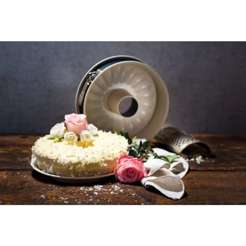 Dr. Oetker Springform mit Flach- und Rohrboden Ø 28 cm BACK-TREND, Kuchenform mit 2 Böden, runde Backform aus Stahl mit keramisch verstärkter Antihaft-Beschichtung (creme/anthrazit), Menge: 1 Stück