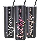 Personalized 20 oz Stainless Steel Skinny Tumbler with Metallic Chrome Custom Vinyl Decal by Avito - Includes Straw and Lid - Bridesmaid, Bachelorette, Bridal Party Gifts