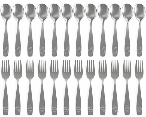 Image of CHILLOUT LIFE Stainless Steel Kids Silverware Set 24 Pieces (2 Pack of 12) - Child and Toddler Safe Flatware - Kids Utensil Set - Metal Kids Cutlery Set (Includes 12 Small Kids Spoons & Kids 12 Forks)