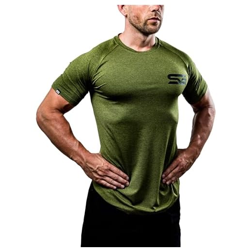 Satire Gym® - Fitness slim fit t-shirt herr/funktionell och snabbtorkande sporttröja för män kortärmad – fitnesströja för män som bodybuilding tröja och träning gym tröja, Olivgrön smälta, XXL