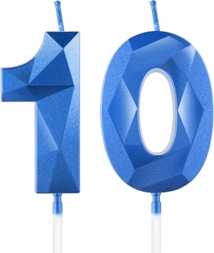 10th Birthday Candles for Cake,Royal Blue Number 10 Candle Decorations Birthday Party,3D Design Birthday Candle for Girls Boys 10th Birthday Theme Anniversary Supplie Decorations