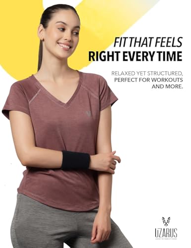 Image of UZARUS Women's V-Neck Regular Fit Gym T-Shirt Soft, Lightweight & Quick-Dry Fabric Activewear Top for Workout, Yoga, Running, Exercise, Casual