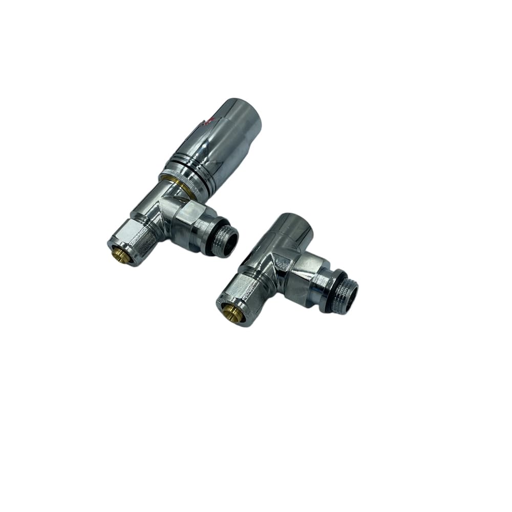 Kit Valvole Termostatiche per Termosifoni HM Cromate 1/2"x16 mm | Valvola + Detentore + Adattatori Multistrato + Testa Termostatica | Risparmio Energetico e Controllo Temperatura
