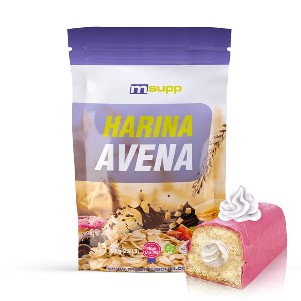 MASmusculo - Harina de Avena - 1 kg - Fuente de Proteína - Favorece Flora Intestinal - Saciante Apetito - Pastel Fresa y Nata