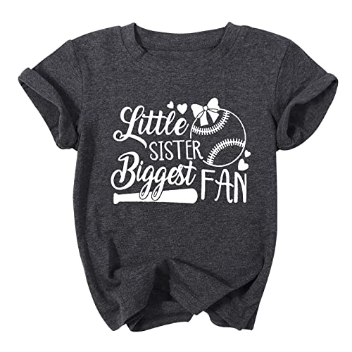 Image of FRYAID Toddler Baseball Sister Shirt Baby Girl Baseball Outfit Big Sister Shirt Birthday Girl T-Shirt Summer Cotton Tee Top