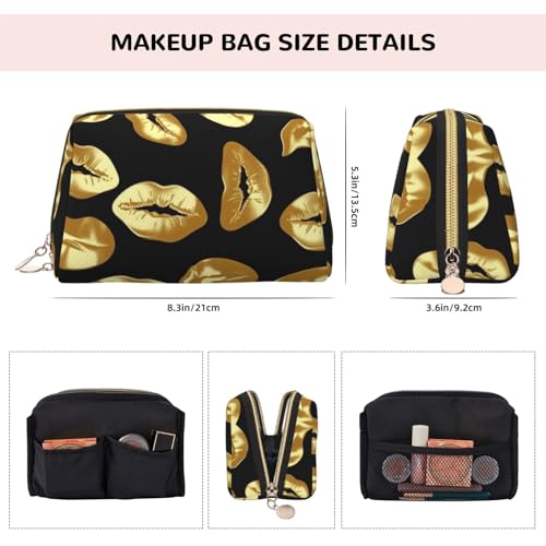 Trousse de maquillage petit format en cuir doré étanche anti-fuite zippée