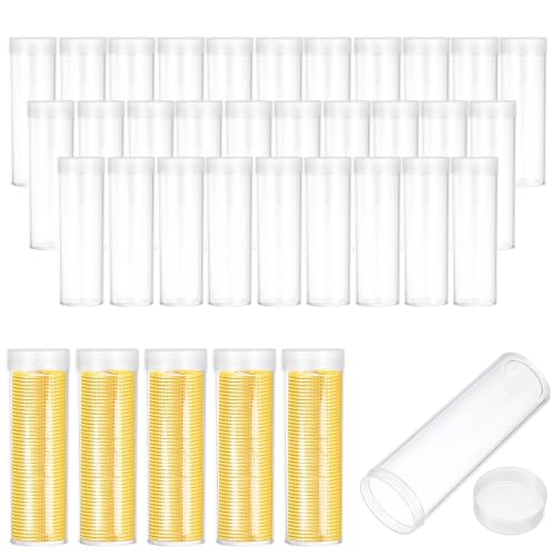 Tubos para monedas contra el polvo: 36 soportes de plástico PATIKIL de 30 mm con tapa hermética