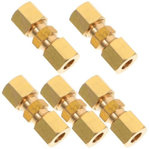 ULTECHNOVO 5pcs 1/4 Inch Od Brass Compression Tube Union Fittings, Copper Pipe Connectors for Industrial Plumbing and Hydraulic Systems