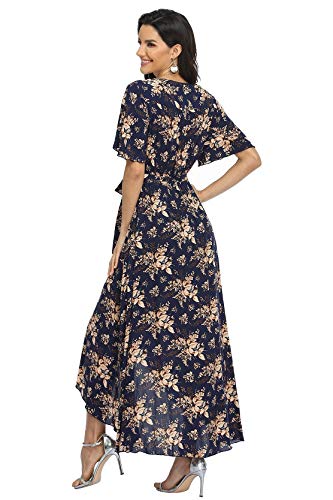 Image of VintageClothing Women's Wrap V Neck Floral Summer Dresses High Low Maxi Casual
