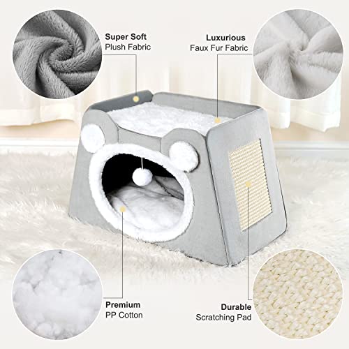 Aomas Cat Bed House For Indoor Cats, Ultra Soft Plush Cat Cave With Playful Space For Pets Sleeping, Playing, Climbing And Hiding, Large Cat Hideaway With Scratch Pad, Portable Collapsible Cat Tent. #TOP3