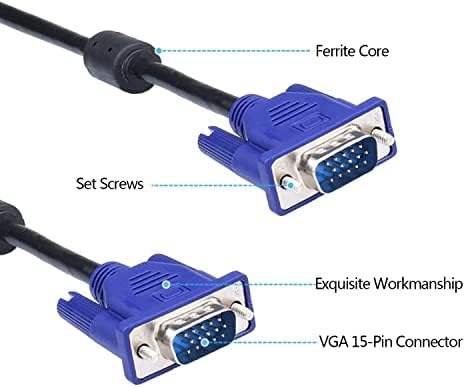 Symbah VGA To VGA Cable Or Lead,15 Pins And 3 Meter With Ferrimagnetic Material Cores Male To Male VGA Wire for Computer, Monitor, HDTV, Projector, DVD Blue-Ray Full HD 1080p