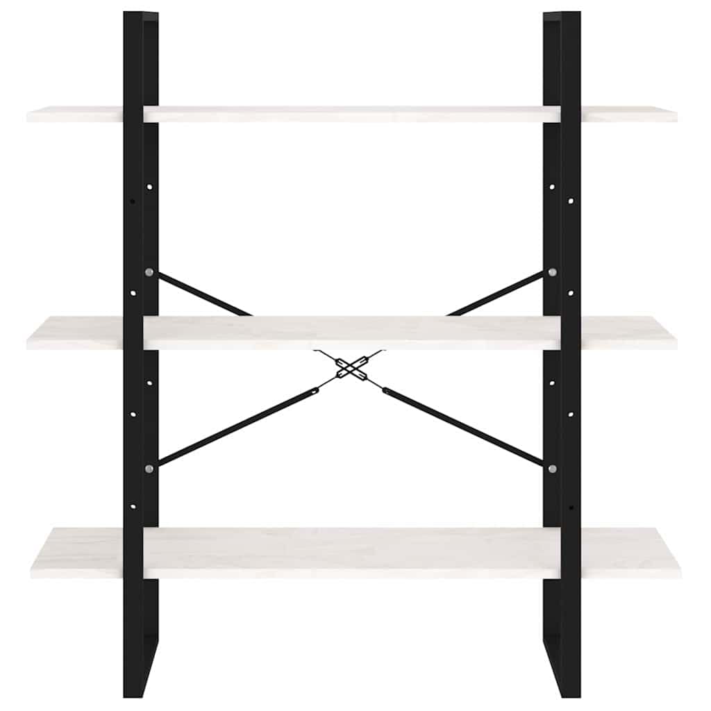 Bücherregal aus Massivholz Kiefer Weiß 100x30x105 cm, 3 Böden Standregal für Wohnzimmer, industrielles Design, robust und langlebig, einfache Reinigung mit feuchtem Tuch