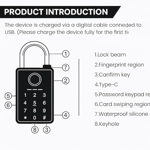 Image of Smart Lock Fingerprint & Password Padlock | 6-Way Unlock | Lock for Gym, Office, Home, Luggage, Gate - Waterproof & Long Battery Life