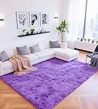 ROHATIM Alfombras Salón Grandes Pelo Largo Alfombra Habitación Dormitorio Lavables Alfombra Antideslizante Muy Suave para salón o Dormitorio, Alfombra esponjosa de Cama(Violeta,80 x 150 cm)