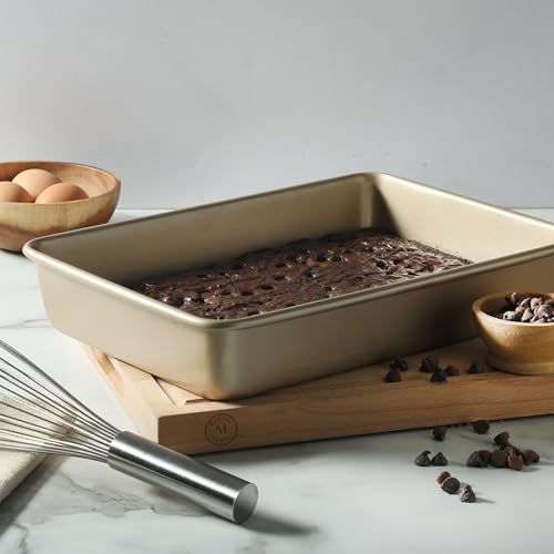 Image of Martha Stewart Gallen 13 x 9 Inch Rectangular Nonstick Carbon Steel Cake and Baking Pan - Champagne, Durable Bakeware for Even Cooking and Easy Release
