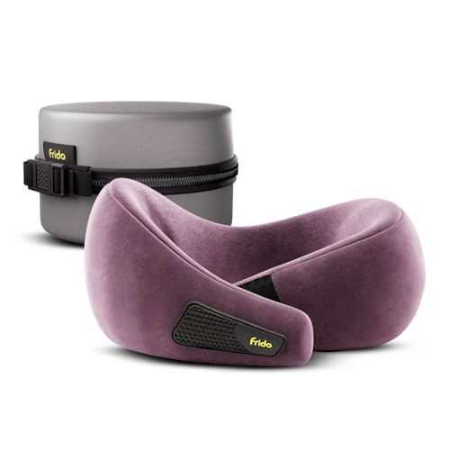 Frido Travel Neck Pillow, 100% Hi-Per Foam, Lightweight Neck Support Pillow, Neck Pillow For Flight Travel, Memory Foam Car Neck Pillow, Adjustable Velcro Straps, Free Travel Pouch (Pink)