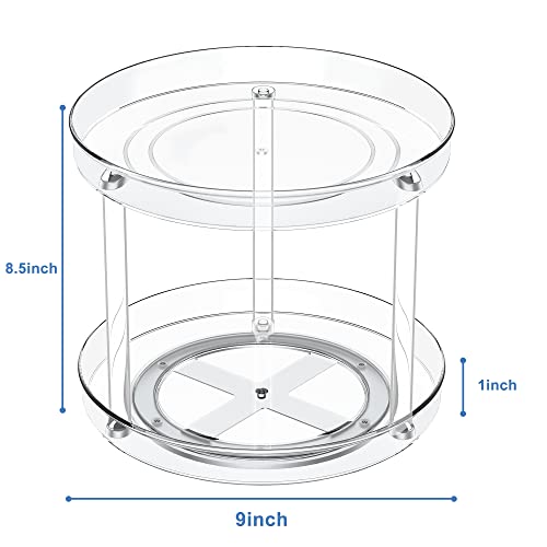 Hydrowe Lazy Susan Organizer 2 Tier, Round Plastic Turntable Organizer Organization Storage Container Bins,Spinning Organizer For Spices,Vanity Countertop Makeup Organizing(2 Tier 9.25 Inch) #TOP2