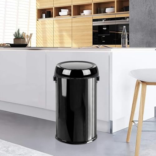 Image of Garvee 17 Gal /65 L Round Trash Can, Stainless Steel Open Top Garbage Can for Kitchen, Heavy Duty Commercial Trash Bin for Restaurant Home Office, Gloss Black | Stainless Steel Swing Top Garbage Can, Large Capacity Waste Bin for Kitchen Restaurant Home Office, Gloss Black