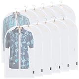 BALEINE 40'' Translucent Garment Bags, 12 Packs PEVA Dress Bag for Closet Clothes Dresses Suit Coats Storage (White, 12PK)