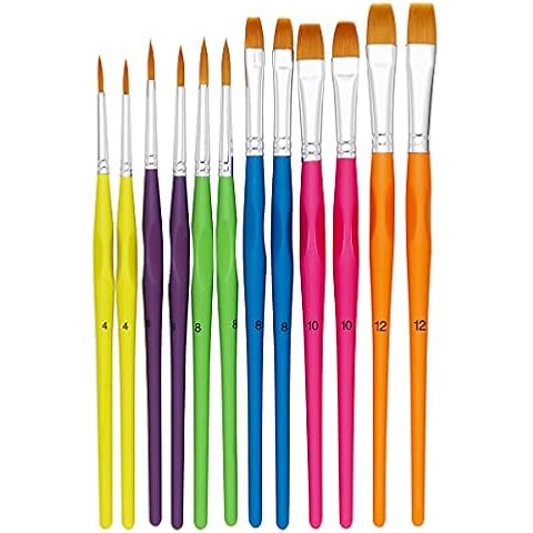 Panduro Kinderpinsel Set, 12 Stück in 6 Größen und Farben, mit ergonomischen Griff, Flache Pinsel und runde Pinsel, groß und klein Cover