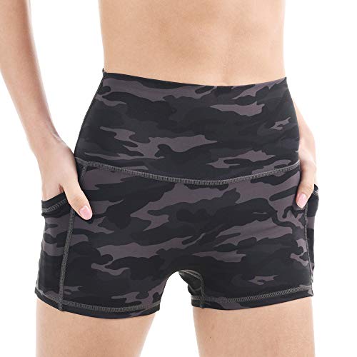 Short de ioga feminino JNVNI de cintura alta de 20,32 cm/7,62 cm com bolsos para treino, corrida, co