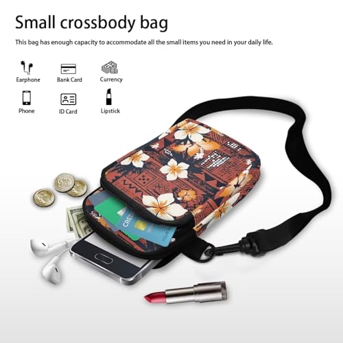 Image of Hawaiian Tribal Small Crossbody Bags for Women Cell Phone Bag Purse, Sea Turtle Zipper Sling Purses Shoulder Bag