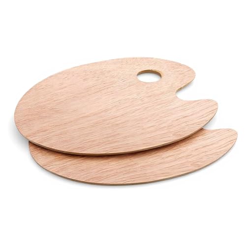 Wooden Paint Palette 2 pack, Oil Paint Palette Oval Shaped Wooden Painting Palette with Thumb Hole for Acrylic Watercolor Oil Paint DIY Art Craft Painting