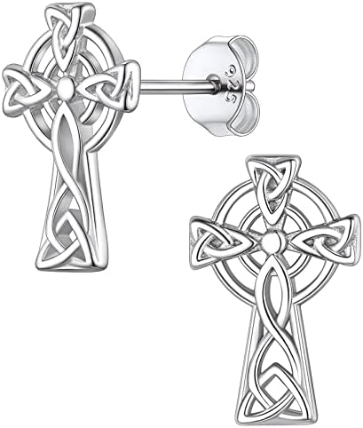 Suplight 925 Stelring Silver Good Luck Irish Celtic Knot/Claddagh/Celtic Cross Stud Earring for Women Girls (with Gift Box)