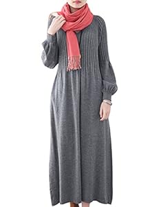Youlee Femmes Hiver Automne Robe pull en laine Manches longues Robes Maxi Style 3 Grey
