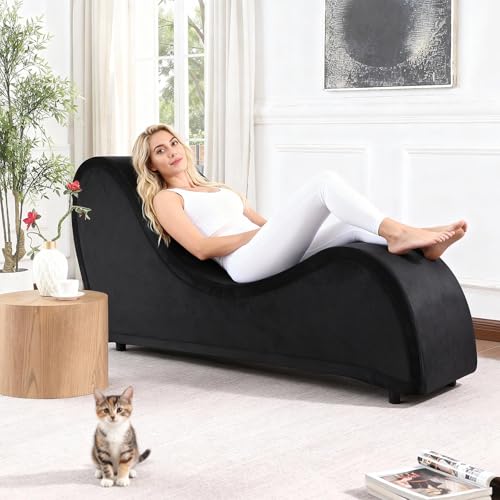 MIITODAY Chaise Lounge Chair Indoor - Yoga Sofa Couch Bench Chairs for Stretching Relaxation, Experience, Heavy-Duty Metal Frame with Removable Black Velvet Cover for Living Room, Bedroom