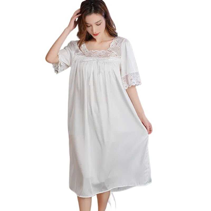 OFFSUM Camisón De Pijama De Mujer - Camisón De Cuello Cuadrado Bordado De Encaje De Malla Sexy Lencería Informal De Estilo Palaciego De Princesa De Verano Ropa De Dormir