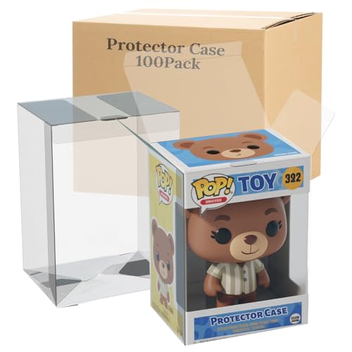 100 Pack Clear Protectors Case Compatible with Funko Pop Protector Case for 4 Inch Figures Collectibles Heavy Duty Crystal Plastic Protector Cases with Protective Film Locking Tabs Auto-Lock Bottom