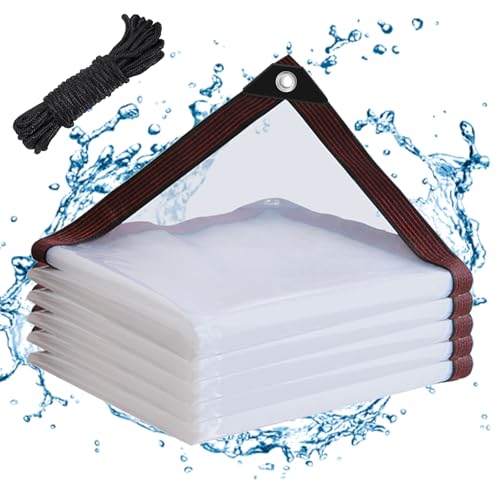 Clear Tarps Waterproof 4X8 with Grommets Clear Vinyl Tarp Heavy Duty Outdoor Clear Plastic Tarp Clear PVC Covering for Patio Henhouse Porch Canopy Plant Camping
