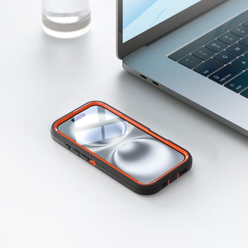 Image of for iPhone 16 Plus [6.7 inch] Case, Heavy-Duty Tough Rugged Shockproof Drop Protective Cover Phone Cases, Black+Orange
