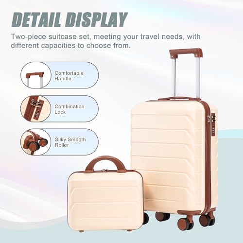 Image of Hardside Luggage, Lightweight Durable ABS Suitcase Spinner Wheels, 20+14 Luggage