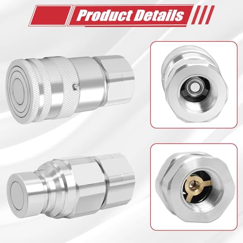 Image of 1 /2 inch NPT Flat Face Hydraulic Couplers, Skid Steer Bobcat Quick Connect Fittings with Dust Covers(ISO16028) (Red 2Set)