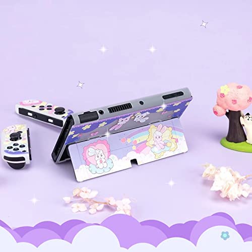 ENFILY Cute Rainbow Bunny Case Compatible with Nintendo Switch OLED, Dockable Case Cover, Ergonomic