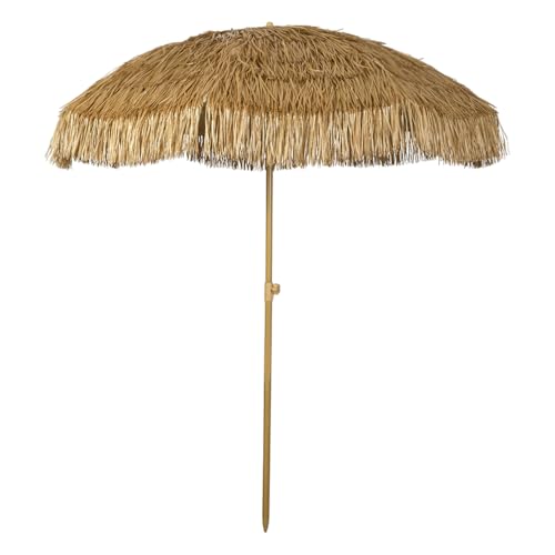 Bayside21 Tiki Umbrella 6.5 Thatch Patio Umbrella Tropical Palapa Raffia Tiki Hut Hawaiian Hula Beach Umbrella with tilt (6.5ft Natural)
