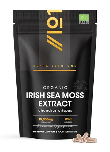 Organic Irish Sea Moss Extract 15 000mg - High Strength 25:1 Extract - 90 Vegan Capsules - Resealable and Recyclable Pouch by Alpha01