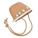 Borsa di paglia estiva: la decorazione a forma di palla colorata è anche un ottimo accessorio per scattare foto, borsa di paglia per ragazze