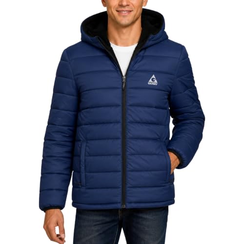 Gerry Puffer Jacket Men with Sherpa Lining and Hood Warm Winter Coat for Men Quilted Insulated Snow Jacket Outerwear