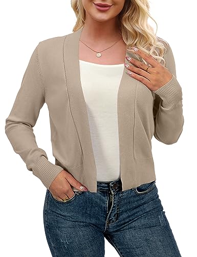 Image of AAMILIFE Women Long Sleeve Cropped Knit Sweater Cardigans Open Front Bolero Shrug
