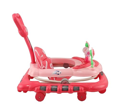 Image of JoyRide Spinny Spinner 8 Wheels Baby Walker, Adjustable Height,Parentle Handle, Comfortable Seat, Music and Light, 360 Degree Rotation, Maximum Weight: 12 kg (Peach)