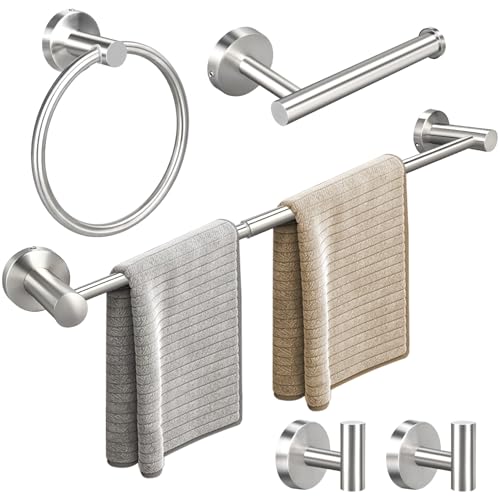 Juego de 5 piezas de accesorios de baño ajustables, juego de toallero individual retráctil negro mate de 16 a 24 pulgadas