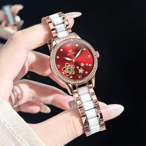 Image of OLEVS Womens Watches Automatic Luxury Dress Ladies Watch Ceramic Strap Rose Gold Self Winding Female Wrist Watch