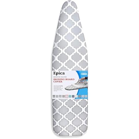 Epica Ironing Board Cover and Pad - Standard Size 15x54 Padded Ironing Board Covers, Heat Reflective Coating, Scorch & Stain Resistant Iron Board Cover with Padding Grey & White Lattice Cover