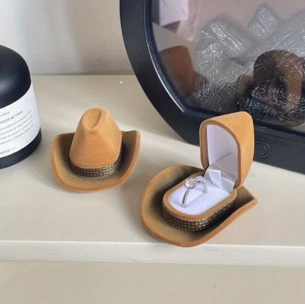 Cowboy Hat Jewelry Box Unique American Western Style Gift Box, Velvet Lined Jewelry Case for Proposal Ring Cute velvet jewelry box necklace packing box ring box small