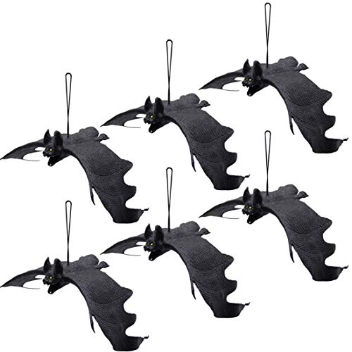 ATDAWN Halloween Hanging Bats, Rubber Bats, Realistic Looking Spooky Bats, Flying Bats Halloween Decoration, 6 Pack