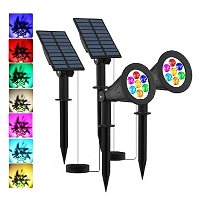 T-SUNUS Halloween Solar Landscape Spotlights Color Changing 2 Pack, Christmas Solar Spot Lights Outdoor Waterproof Garden Pond Light, Separately Installed for Outdoor/Indoor